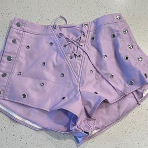For Love & Lemons purple leather shorts